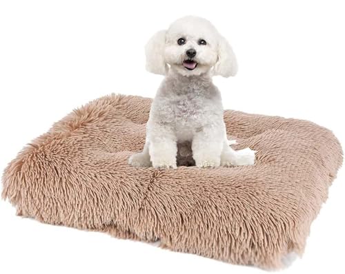 MQXDNFDC Luxuriöses Fellbett für Hunde und Katzen, waschbares Kissen, weich, warm, Plüsch, flauschige Hundebox-Matratze, rutschfest, Angstkissen, S/M/L/XL/XXL (Hellbraun, XXL-122 x 85 cm) von MQXDNFDC