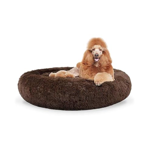 MQXDNFDC Rundes Haustierbett, beruhigendes Bett, Plüschnest, warm, weiches Kissen, Donut-Kuschelkissen, für Katzen, Hunde, Welpen, bequem zum Schlafen, Winter, waschbar, 110 cm, Braun (Braun, 80 cm) von MQXDNFDC