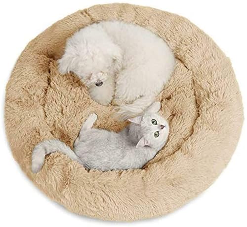 MQXDNFDC Rundes Haustierbett, beruhigendes Bett, Plüschnest, warm, weiches Kissen, Donut-Kuschelkissen, für Katzen, Hunde, Welpen, bequem zum Schlafen, Winter, waschbar, 110 cm, Braun (Khaki, 100 cm) von MQXDNFDC