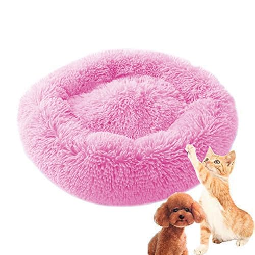 MQXDNFDC Weiches Haustierbett für Katzen und Hunde, rundes Kissennest, beruhigendes Schlafbett, warme Plüschmatte mit rutschfester Unterseite, XXL, Hellrosa (Hellrosa, 110 cm) von MQXDNFDC