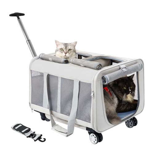 MR.BLACAT Katzentransportbox für 2 Katzen mit Rollen,Katzentrolley für 2 Katzen,Reisetrolleys für Haustiere mit Belüfteten Fenstern, Katzen Transporttasche für 2 Katzen von MR.BLACAT