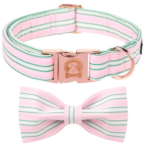 MR. CHUBBYFACE Hundehalsband mit Schleife, gestreift, mit Schleife, niedlich, rosa, für Mädchen, Jungen, Hundehalsband für kleine, mittelgroße und große Hunde von MR.CHUBBYFACE