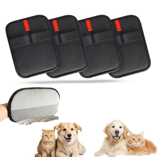 MRRTIME Statische Tierhaarentfernungshandschuhe, wiederverwendbar, elektrostatisch, Tierhaarentferner, Fellpflege-Handschuhe, Bürstenwerkzeug für Couch, Möbel, Teppich, Autositz (4 PCS) von MRRTIME