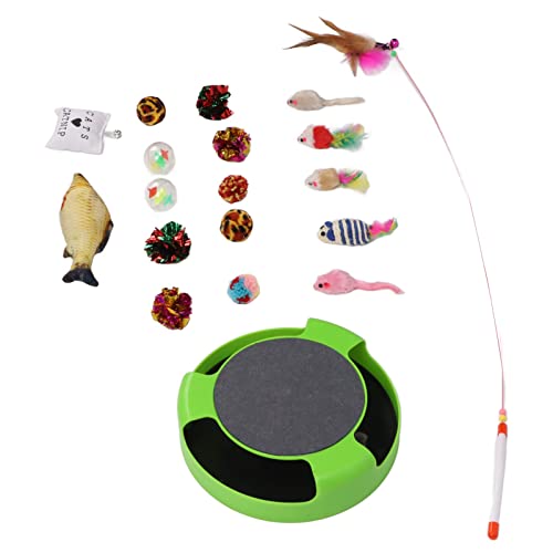 Cat Catch Mouse Toy Interactive Cat Scratch Mouse Spielzeugset Funny Cat Stick -Spielzeug Fisch Katzenminze Spielzeug für Innenkatzen Plastikfeder Plüsch 19pcs von MRSTORY