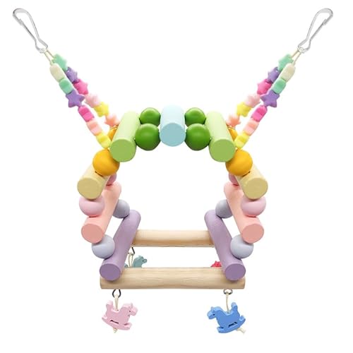 Hölzerner Papagei Stehend Perch Swing Ständer Spielzeug Lange Langeweile Förderung der Gesundheit für Haustiervogel -Papageien Holzstangen Perlen (Regenbogen) von MRSTORY