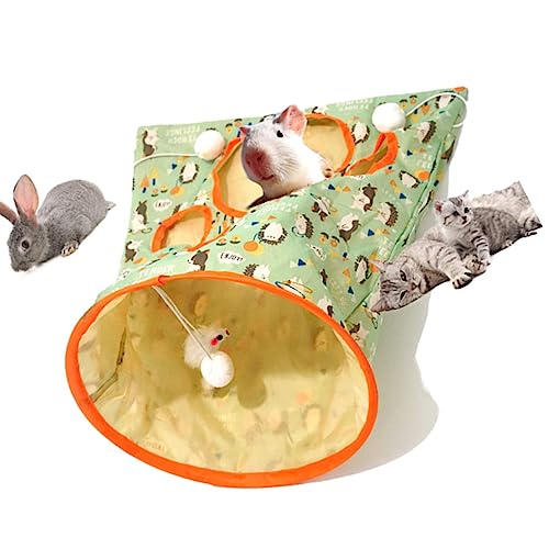 Katzen -Tunnel -Beutel Faltbare Interaktive 5 Löcher Crinkle Sounds Tunnel Haustierbohrer mit Plüschkugeln für Katzen Kätzchen Polyester Stoff Leicht Tragbar (Hedgehog von MRSTORY