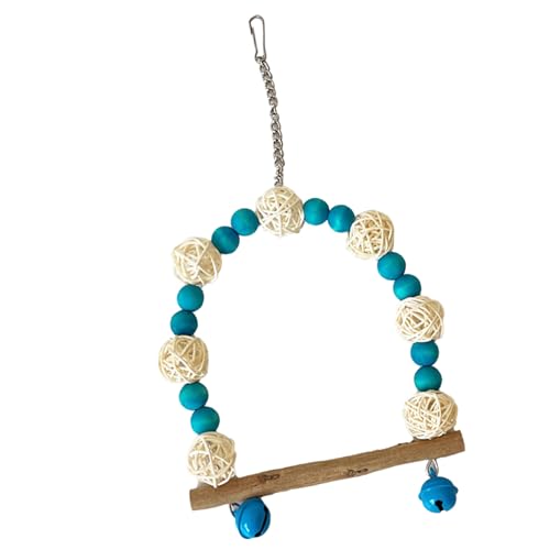 MRSTORY Bird Swing Toy Bunte Holzperlen Rattan Ball Papagei Swing Barch mit Glocken für Cockatiels Lovebirds Leicht zu Installieren Im Käfig zu Installieren (Blau) von MRSTORY