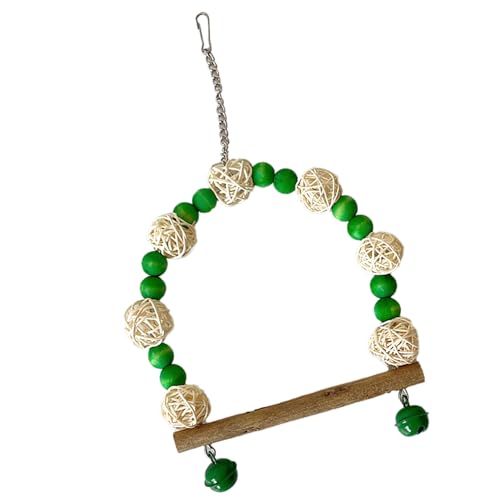 MRSTORY Bird Swing Toy Bunte Holzperlen Rattan Ball Papagei Swing Barch mit Glocken für Cockatiels Lovebirds Leicht zu Installieren Im Käfig zu Installieren (Grün) von MRSTORY