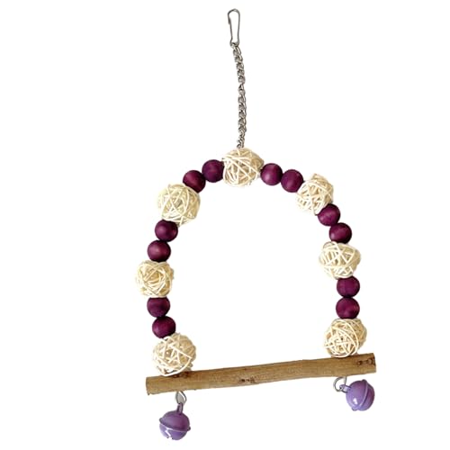 MRSTORY Bird Swing Toy Bunte Holzperlen Rattan Ball Papagei Swing Barch mit Glocken für Cockatiels Lovebirds Leicht zu Installieren Im Käfig zu Installieren (Lila) von MRSTORY