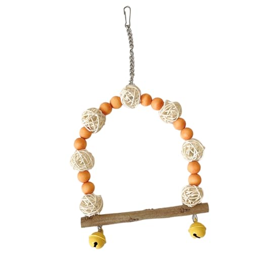 MRSTORY Bird Swing Toy Bunte Holzperlen Rattan Ball Papagei Swing Barch mit Glocken für Cockatiels Lovebirds Leicht zu Installieren Im Käfig zu Installieren (Orange) von MRSTORY