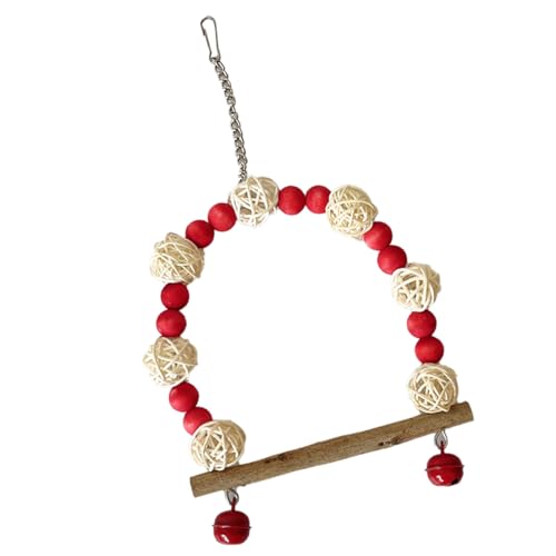MRSTORY Bird Swing Toy Bunte Holzperlen Rattan Ball Papagei Swing Barch mit Glocken für Cockatiels Lovebirds Leicht zu Installieren Im Käfig zu Installieren (Rot) von MRSTORY