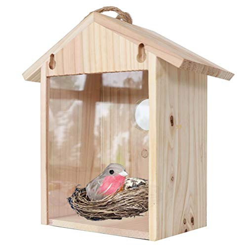 MRSTORY Hölzerner Vogelhaus Vogelfutterhahn Hängende Nistbox Außenfenster Käfig mit Saugnäpfeln (A) von MRSTORY