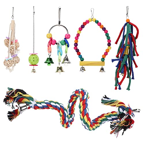 MRSTORY Kleine Vogelschwungspielzeug Sichere Multifunktionale Papageien Kauen Hängsspielzeug für Sittiche Cockatiel Conure -Baumstämme Baumwollseile Kunststoff Sepak Takraw 6pcs MRSTORY Kleine Vogelschwungspielzeug Sichere Multifunktionale Papageien Kauen Hängsspielzeug für Sittiche Cockatiel Conure -Baumstämme Baumwollseile Kunststoff Sepak Takraw 6pcs von MRSTORY