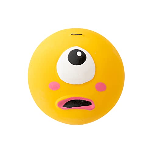 MRSTORY Latex Quietschiger Hund Spielzeugball Funny Face Soft Puppy Interactive Fetch Play Sound Bälle für Hunde Kauen und Jagen aus Weicher Latex -Materialgröße 5,5 X 5,5 X 4cm (Gelb) von MRSTORY