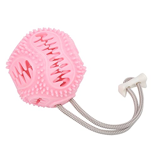 MRSTORY Robuster Kauball für Hunde, Spielzeug, Zahnreiniger, Multifunktionaler Ball mit Glöckchen und Baumwollseil für Kleine, Mittelgroße und Große Hunde und Katzen (Rosa) von MRSTORY