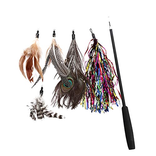 MRXFN 6pcs Cat Feather Teaser Wands Cat Training Wands Peacock Feather Retractable Sticks for Kitten Playing Toys von MRXFN