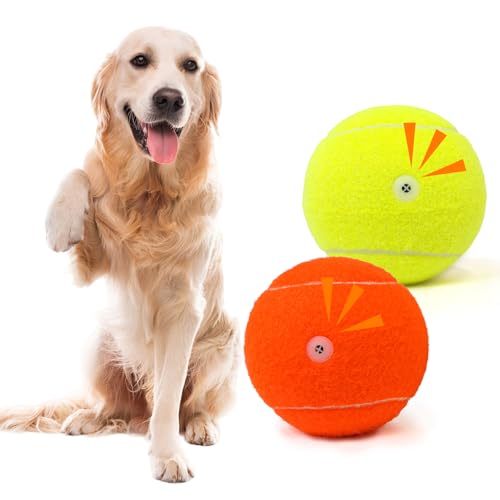 MRYCZ FYRHD Tennisball-Hundespielzeug, 10,2 cm, langlebiger und sicherer Hundeball, Soundausgabe vom Tennisball für Hunde mit Netztasche, große Hunde-Tennisbälle, perfekt für drinnen und draußen, 2 von MRYCZ FYRHD