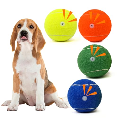 MRYCZ FYRHD Tennisball Hundespielzeug, 4 Stück, 10,2 cm, langlebiger und sicherer Hundeball, Soundausgabe vom Tennisball für Hunde mit Netztasche, große Hunde-Tennisbälle, perfekt für drinnen und von MRYCZ FYRHD