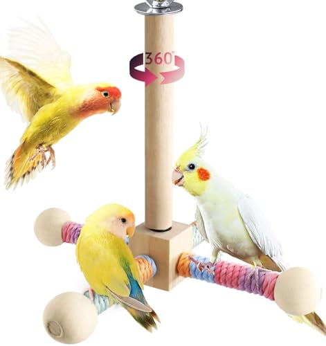 Vogelständer-Sitzstange für kleine und mittelgroße Vögel, 360 ° drehbar, natürliche Holz-Sitzstangen für Vogelkäfige, buntes gewebtes Seil für sicheren Halt, Schaukelspielstation für Vögel von MRZZATA