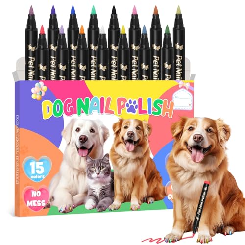 15 Farben Nagellackstifte für Hunde, Schnelltrocknendes Haustier-Nagellack-Set für Hunde zum Selbermachen Stilvoller Hunde-Nagelkunst, Ungiftiger, Hundesicherer Nagellack für Große und Kleine Hunde 15 Farben Nagellackstifte für Hunde, Schnelltrocknendes Haustier-Nagellack-Set für Hunde zum Selbermachen Stilvoller Hunde-Nagelkunst, Ungiftiger, Hundesicherer Nagellack für Große und Kleine Hunde von MSDADA