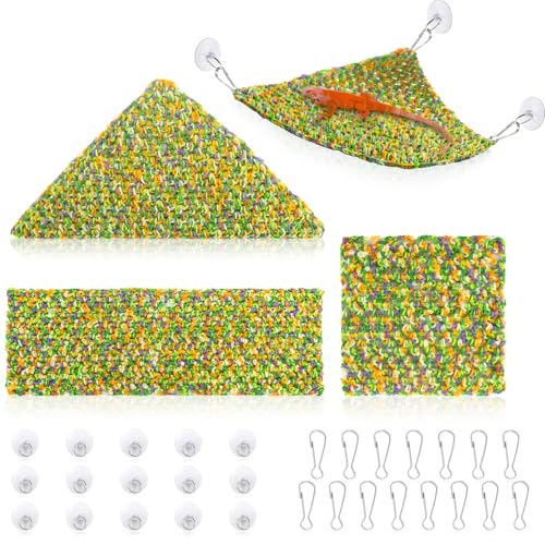 Bartagamen-Hängematte für Reptilien, mit 15 Saugnäpfen, Haken, Reptilien-Tank-Dekoration, Bartdrache, Tank-Zubehör für Klettern, Reptilien, Chamäleon, Gecko, Eidechsen, Schlangen (gehäkelt, grün), 3 Bartagamen-Hängematte für Reptilien, mit 15 Saugnäpfen, Haken, Reptilien-Tank-Dekoration, Bartdrache, Tank-Zubehör für Klettern, Reptilien, Chamäleon, Gecko, Eidechsen, Schlangen (gehäkelt, grün), 3 von MSHUNKEJI