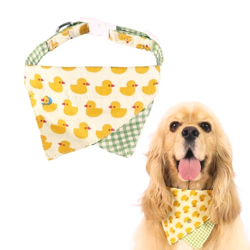 MSLSOZ Verstellbares Hundehalstuch, niedliches Entenmuster, Baumwoll-Bandana für Welpen und große Katzen (Gewicht: 10–20 kg), atmungsaktives Haustier-Schalhalsband mit längenverstellbarer Schnalle von MSLSOZ