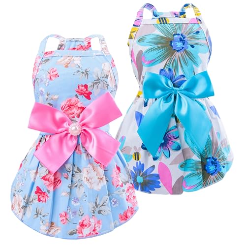 MSNFOASM 2-teiliges Hundekleid für Frühling und Sommer, niedlich, farbige Sonnenblume, Hunde-Schleife für kleine Mädchen (Sonnenblume/Pfingstrose, Größe L) von MSNFOASM