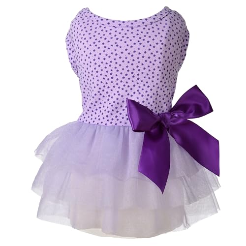 MSNFOASM Charmantes Sternen-Strickoberteil mit flauschigem Chiffonrock, Katzen-/Hundekleid (violette Sterne, XS) von MSNFOASM