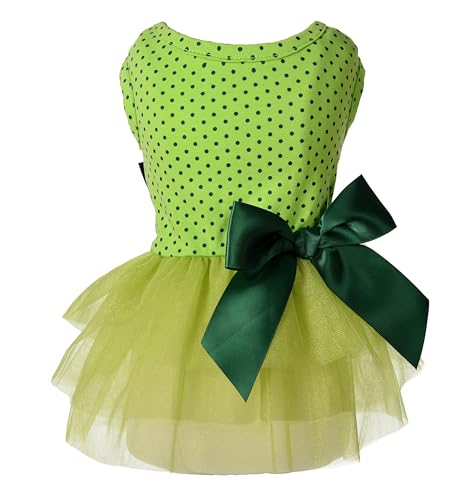MSNFOASM Entzückendes Tutu-Kleid mit Satinschleife für kleine Hunde und Katzen, Limettengrün, gepunktet, Größe XXS von MSNFOASM