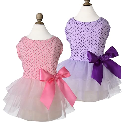 MSNFOASM Tutu-Rock für Hunde, Welpen, Tüll, gespleißt mit Schleife, für kleine Mädchen, Hunde, Katzen, 2 Stück (Rosa und Violett, M) von MSNFOASM