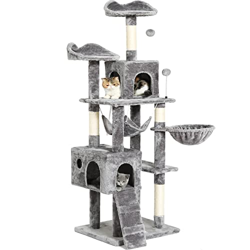 175 cm XL Kratzbaum Katzenbaum mit Sisal-Seil Plüsch Liege höhlen Spielhaus Spielzeug für Mittelgroßer Katzen (Grau) von MSmask