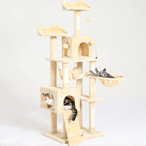 Kratzbaum Katzenbaum mit Sisal-Seil Plüsch Liege höhlen Spielhaus Spielzeug für Mittelgroßer Katzen (Beige) von MSmask