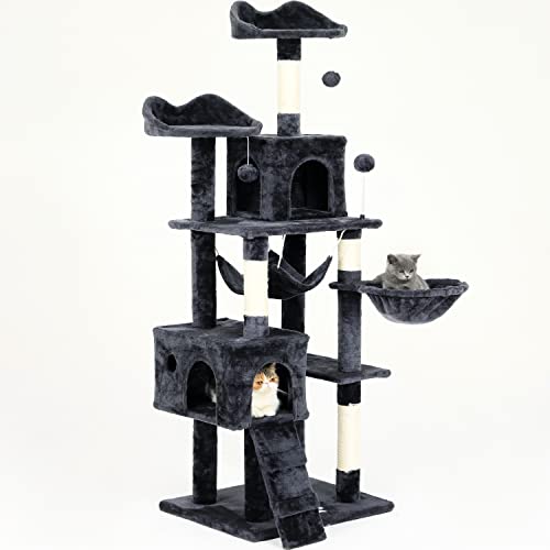 Kratzbaum Katzenbaum mit Sisal-Seil Plüsch Liege höhlen Spielhaus Spielzeug für Mittelgroßer Katzen (Dunkelgrau) von MSmask
