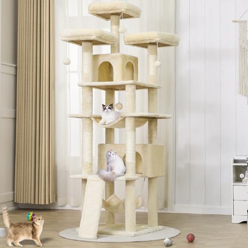 Kratzbaum für Große Katzen 194 cm hoch, Katzenbaum mit 2 Höhlen, 3 Aussichtsplattformen, 2 Liegemulden, Sisal Seil Kratzsäulen, viele Plüschbälle, beige Kratzbaum für Große Katzen 194 cm hoch, Katzenbaum mit 2 Höhlen, 3 Aussichtsplattformen, 2 Liegemulden, Sisal Seil Kratzsäulen, viele Plüschbälle, beige von MSmask
