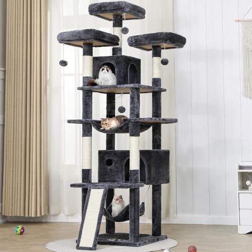 Kratzbaum für Große Katzen 194 cm hoch, Katzenbaum mit 2 Höhlen, 3 Aussichtsplattformen, 2 Liegemulden, Sisal Seil Kratzsäulen, viele Plüschbälle, dunkelgrau Kratzbaum für Große Katzen 194 cm hoch, Katzenbaum mit 2 Höhlen, 3 Aussichtsplattformen, 2 Liegemulden, Sisal Seil Kratzsäulen, viele Plüschbälle, dunkelgrau von MSmask