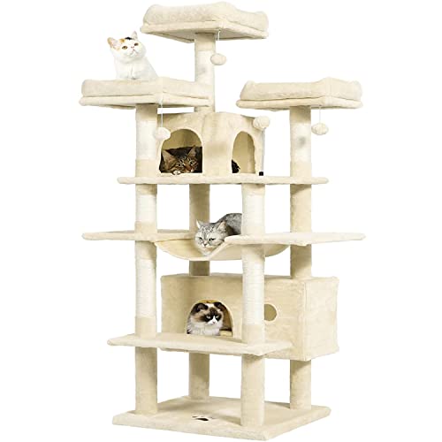 MSmask 170.2 cm großer Katzenbaum, mehrstufiger Katzenturm mit 3 Sitzstangen oben, Kratzstämme, stabiles Aktivitätszentrum mit Pedalen/Hängematte/Federball für Kätzchen/große Katze von MSmask
