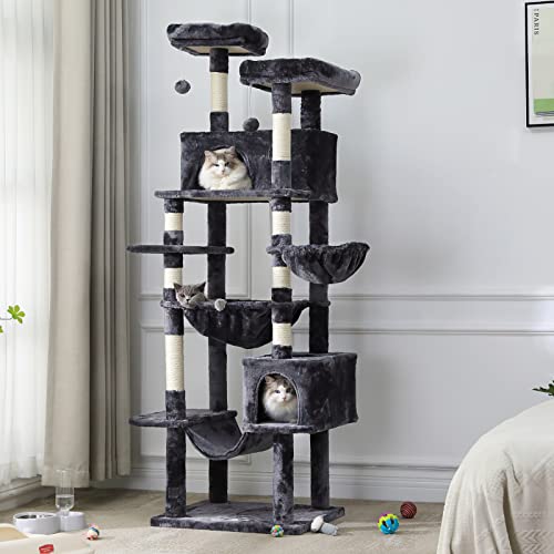 MSmask Katzenbaum, 193 cm, hoher Katzenturm mit 3 Arten von Hängematten, mehrstufiges Katzen-Aktivitätszentrum für Indoor-Katzen, mit 2 Katzenhütte, 2 Sitzstangen, Kratzbäume, Kletterbaum von MSmask