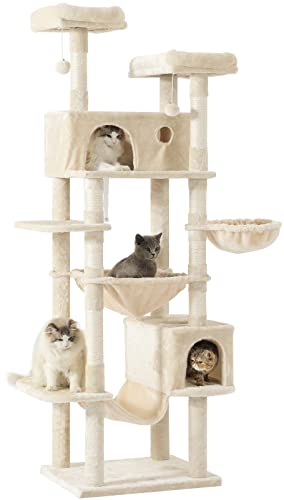 MSmask Katzenbaum 76 Zoll, hoher Katzenturm mit 3 Arten von Hängematten, mehrstufiges Katzenaktivitätszentrum für Indoor-Katzen mit 2 Katzenhütte, 2 Sitzstangen, Kratzbäume, Kletterbaum von MSmask