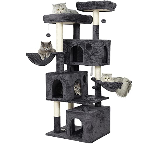 MSmask Kratzbaum für große Katzen, Katzenbaum mit 2 Plattformen und 3 Katzenhöhlen, Stabiler Kletterbaum (156CM Dunkelgrau) von MSmask