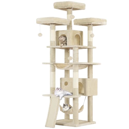 MSmask Kratzbaum groß, 194 cm hoch Katzenbaum XXL mit 3 Großer Sitzstange, 2 Höhlen, Sisalpfosten, Hängematte, Katzenkratzbaum mit Kratzbrett, Beige MSmask Kratzbaum groß, 194 cm hoch Katzenbaum XXL mit 3 Großer Sitzstange, 2 Höhlen, Sisalpfosten, Hängematte, Katzenkratzbaum mit Kratzbrett, Beige von MSmask