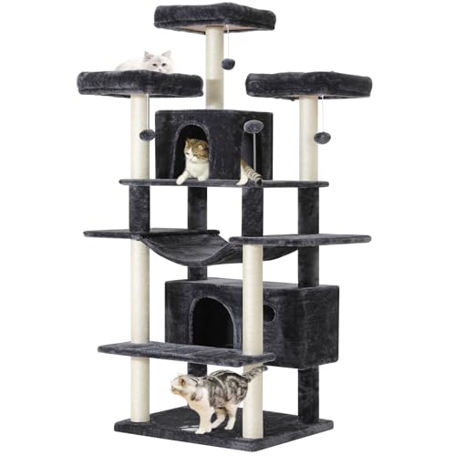 MSmask Kratzbaum groß XXL, 175cm Katzenbaum Grosse Katzen stabil mit 3 großer Aussichtsplattform, Katzenkratzbaum für große Katzen, Sisal-Kratzstangen, Rauchgrau von MSmask