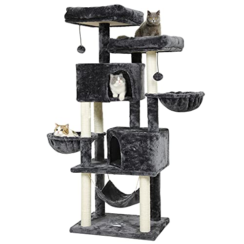 MSmask Kratzbaum groß 153 cm hoch, Katzenbaum für Gross Katzen mit 2 großer Plattform, groß Höhlen, Sisal-Stämme, Natur Sisal Katzenkratzbaum, Stabiler Kratzbaum, Dunkelgrau MSmask Kratzbaum groß 153 cm hoch, Katzenbaum für Gross Katzen mit 2 großer Plattform, groß Höhlen, Sisal-Stämme, Natur Sisal Katzenkratzbaum, Stabiler Kratzbaum, Dunkelgrau von MSmask