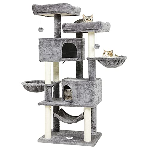 MSmask Kratzbaum groß 153 cm hoch, Katzenbaum für Gross Katzen mit 2 großer Plattform, groß Höhlen, Sisal-Stämme, Natur Sisal Katzenkratzbaum, Stabiler Kratzbaum, Hellgrau MSmask Kratzbaum groß 153 cm hoch, Katzenbaum für Gross Katzen mit 2 großer Plattform, groß Höhlen, Sisal-Stämme, Natur Sisal Katzenkratzbaum, Stabiler Kratzbaum, Hellgrau von MSmask