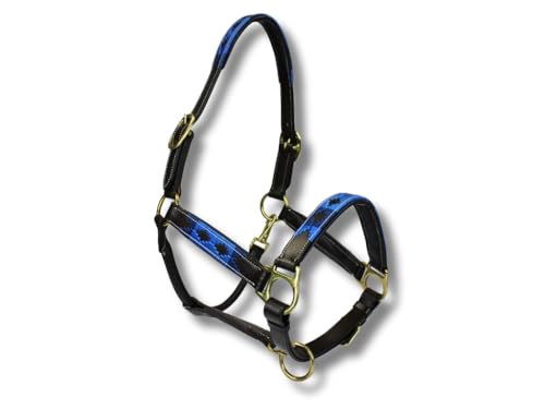 MTB Equestrian Exklusives Lederhalfter Mit Polo-Design – Beidseitig Verstellbar – Hochwertiges Leder – 10 Farbvarianten – Cob & Full (3X Blau, Cob) von MTB Equestrian