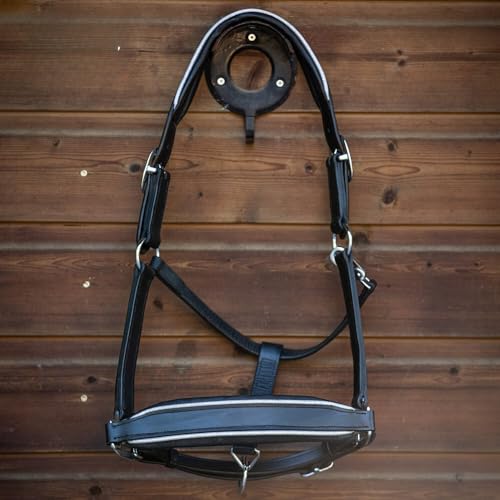 MTB Equestrian Lederhalfter Mit Glitzer-Details – Anatomisch Geformt, Weich Gepolstert & Beidseitig Verstellbar – Cob & Full (Schwarz/Silber, Pony) von MTB Equestrian