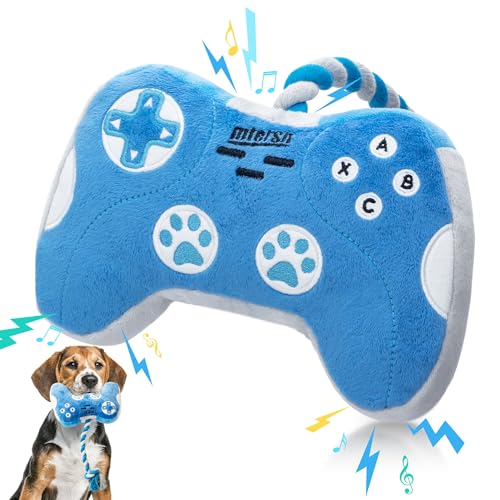 MTERSN Niedliches quietschendes Hundespielzeug: Blauer Gamecontroller, Plüsch-Hundespielzeug und lustiges Welpen-Kauspielzeug mit vollem Knisterpapier – cooles Hundespielzeug für kleine, mittelgroße von MTERSN