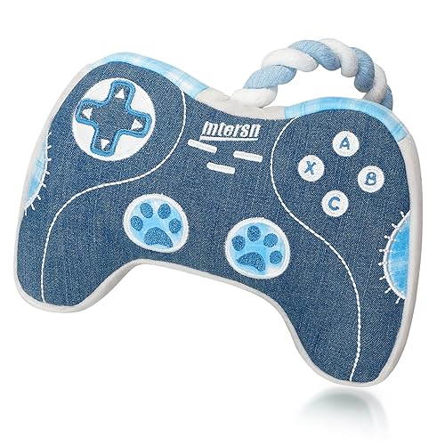 MTERSN Quietschendes Hundespielzeug: niedliches Plüsch-Hundespielzeug mit 3 Quietschern und interaktivem Hundespielzeug mit vollem Knisterpapier – lustiges Spiel-Controller-geformtes Haustierspielzeug von MTERSN