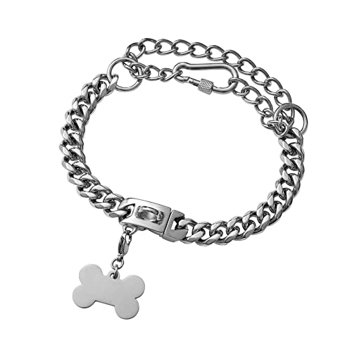 MTRSUE 15 MM Hundehalsband, Verstellbares 316L Edelstahl Massives Kubanisches Glied, Strapazierfähig, Kaubeständig mit Design sicherer Schnalle, für Mittelgroße Hunde (M (40.64-50.8 cm), Primärfarbe) von MTRSUE