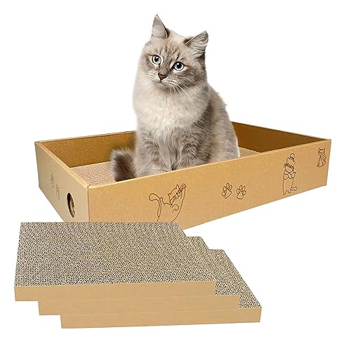 Katzenkratzer Karton für Indoor-Katzen 3 Packungen in 1, Katzenkratzpad Karton für Indoor-Katzen und Kätzchen, große Größe Katzenkratzpad Board einfach für Katzen zu kratzen von MUAEEOK