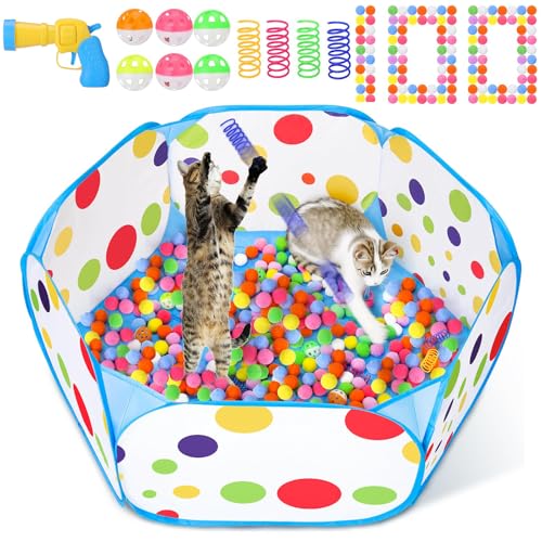 MUAEEOK Katzen-Bällebad mit 106 Katzenspielzeugbällen und 4 Katzenfeder-Spielzeug, interaktives Katzenspielzeug für gelangweilte Indoor-Katzen, Selbstspiel, Katzenanreicherungsspielzeug für MUAEEOK Katzen-Bällebad mit 106 Katzenspielzeugbällen und 4 Katzenfeder-Spielzeug, interaktives Katzenspielzeug für gelangweilte Indoor-Katzen, Selbstspiel, Katzenanreicherungsspielzeug für von MUAEEOK